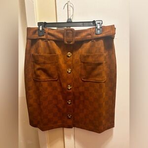 NYCC Brown Checkered Suede Mini-Skirt with Belt